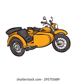 Bicicleta vintage y sidecar. Ilustración vectorial dibujada a mano