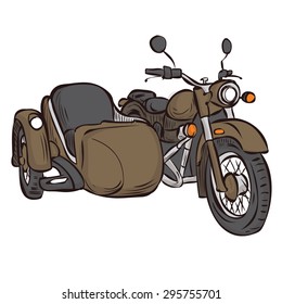 Vintage bike and sidecar. Hand drawn vector illustration