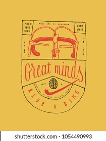 vintage bike typography label print - great minds ride a bike