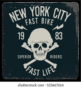 Vintage Biker graphics and Emblem with grunge background. 
