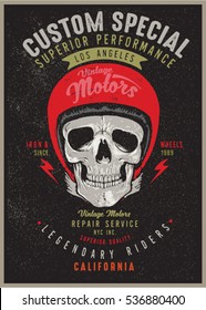 Vintage Biker graphics and Emblem with grunge background.