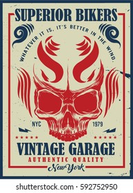 Vintage Biker graphics and Emblem with grunge background.
