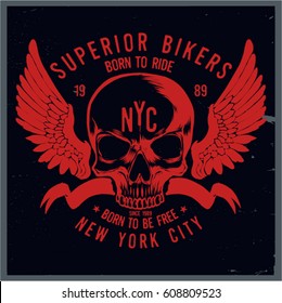 Vintage Biker Graphics And Emblem With Grunge Background.