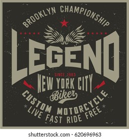 Vintage Biker graphics and Emblem with grunge background.