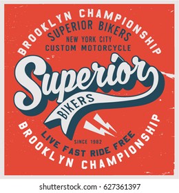 Vintage Biker graphics and Emblem with grunge background.