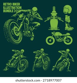 Vintage Biker Motorcycle Vector Bundle with Classic Retro Rider Designs