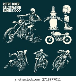 Vintage Biker Motorcycle Vector Bundle with Classic Retro Rider Designs