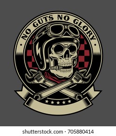 Vintage Biker Skull With Crossed Monkey Wrenches Emblem