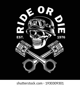 Vintage Biker Skull With Crossed Pistons Vector 
Illustration