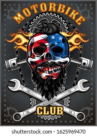 Vintage Biker Skull Emblem. Motorcycle club