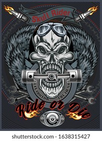 Vintage Biker Skull Emblem. Motorcycle club