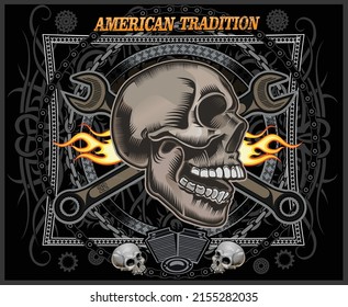 Vintage Biker Skull Emblem. Motorcycle club