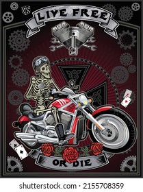 Vintage Biker Skull Emblem. Motorcycle club