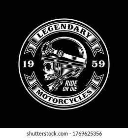 Vintage Biker Skull Emblem on Black