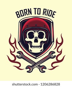 Vintage Biker Skull Emblem. vector illustration