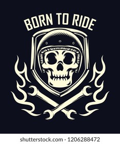 Vintage Biker Skull Emblem. vector illustration