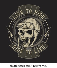 Vintage Biker Skull Emblem - Vector -Graphic design suitable for t shirts.