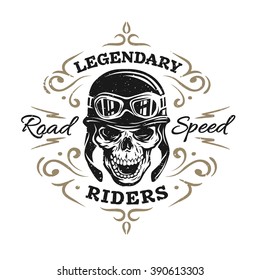 Vintage Biker Skull, t-shirt prints, emblems.