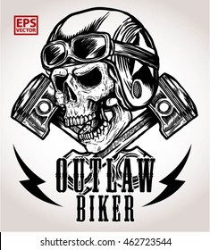 VINTAGE BIKER SKULL VECTOR WITH CROSSED PISTON