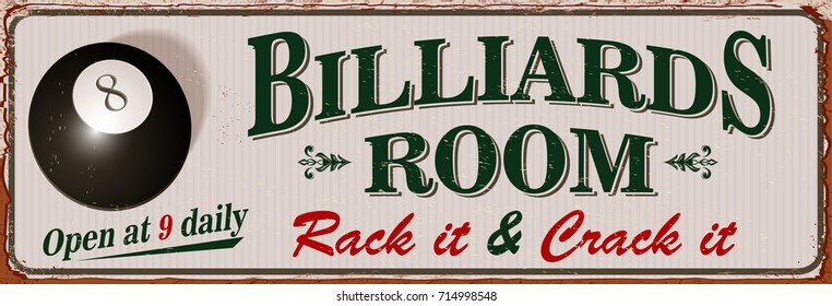 Vintage Billiards Metal Sign.