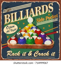 Vintage Billiards Metal Sign.