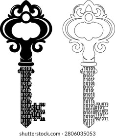 Vintage binary key illustration with intricate design illustration Editable icons