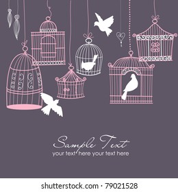 Vintage bird cages  Birds out their cages concept vector