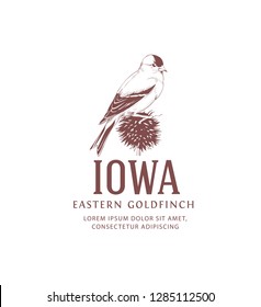 Vintage Bird Logo. Iowa State Bird. Eastern Goldfinch