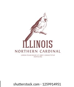 Vintage Bird Logo. Northern Cardinal. State Bird of Illinois