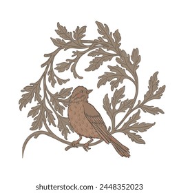 Vintage bird. Nature vintage elements. Arts and Crafts movement inspired. Vector design Isolated.