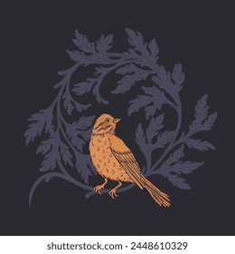 Vintage bird. Nature vintage elements. Arts and Crafts movement inspired. Vector design Isolated.