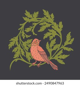 Vintage bird. Nature vintage elements. Arts and Crafts movement inspired. Vector design Isolated.