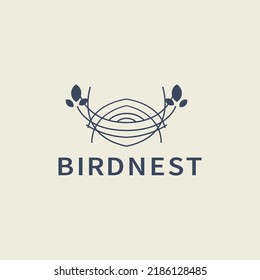 Vintage Bird Nest With Monoline Style Logo Design