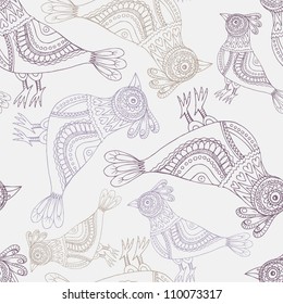 Vintage bird seamless pattern. Vector illustration.