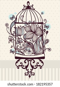 Vintage Birdcage With Flowers