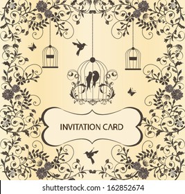 vintage birdcage wedding invitation card