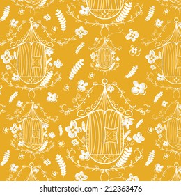 Vintage birdcages collection. Pattern background. Vector wallpaper.