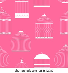 Vintage Birdcages Silhouettes Seamless Pattern Vector Illustration