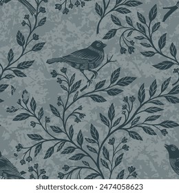 Vintage Birds on Branch Pattern