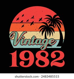 Vintage Birthday 1982 Retro Typography T-Shirt Design 