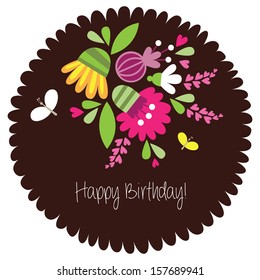 Vintage Birthday Card with beautiful flowers