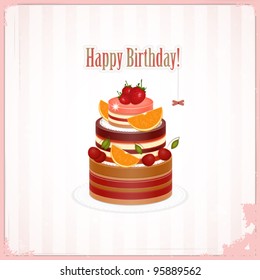 Vintage birthday card with Chocolate Berry Cake