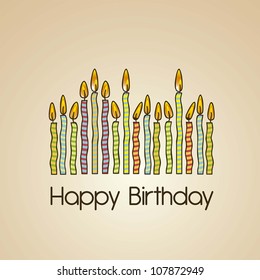 vintage birthday card with colored candles, vector illustration