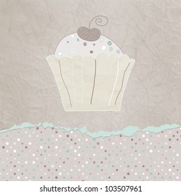 Vintage birthday card with cupcake and polka dot. EPS 8 vector file included