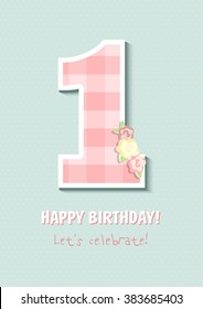 Vintage Birthday Card, For First Birthday, Number One. For Girl