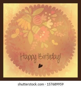 Vintage Birthday Card with Floral Background, Grunge effect