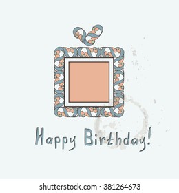 vintage birthday card with a gift box