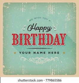 Vintage Birthday Card/
Illustration of a vintage and grunge textured birthday card, with ornament, decorative hand drawn floral patterns and place for name