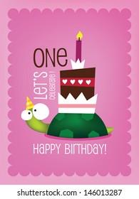 Vintage Birthday Card - Vector EPS10. with Funny Turtle