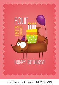 Vintage Birthday Card - Vector EPS10. with Funny Fox